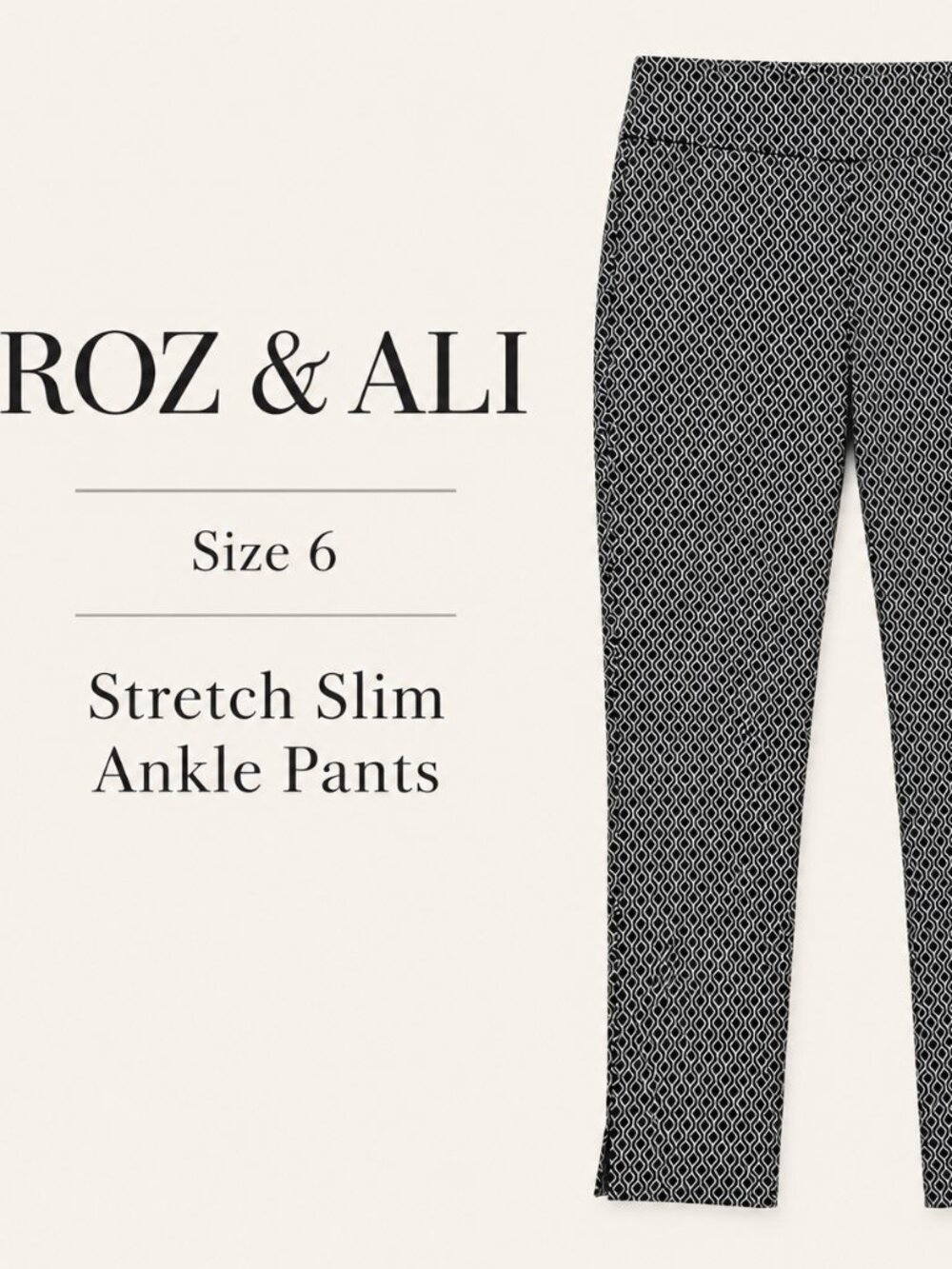 Roz & Ali Size 6 Black White Stretch Slim Ankle Pants